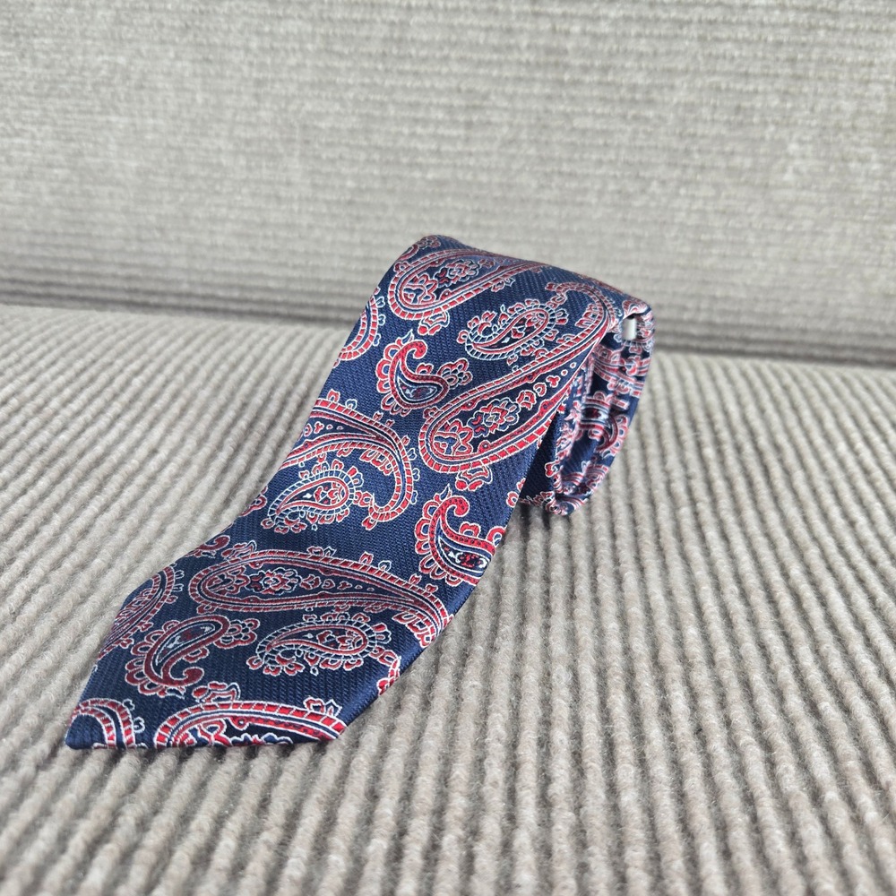 Jos. A. Bank Mens Navy Blue Red Paisley 100% Silk 1905 Collection Necktie